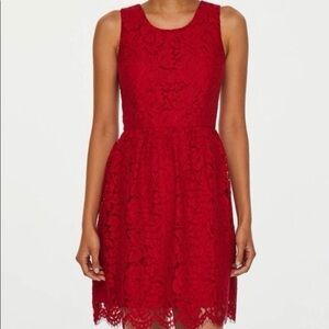 Loft Outlet sleeveless red lace dress. Size 10.